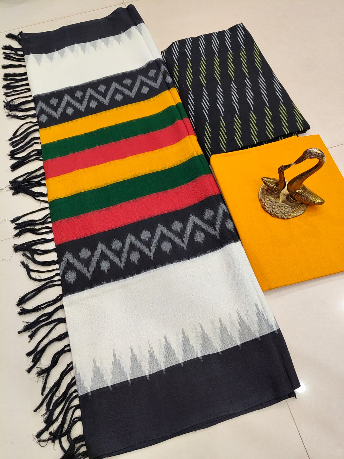 Beautiful Pure Cotton Double Ikkat Unstitched Suit.