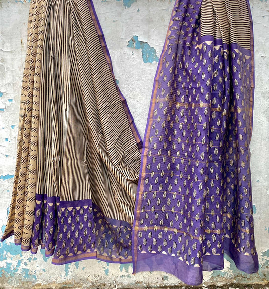 Pure Chanderi Silk Hand-block Printed Saree.