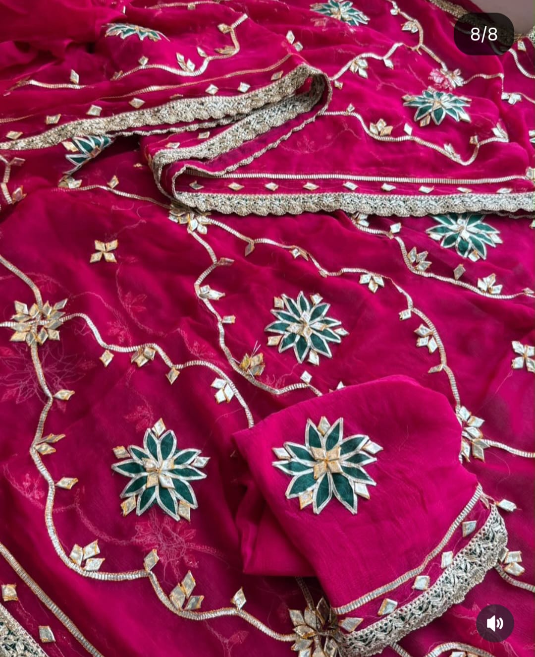 Pure Diamond Chiffon Gota Work Saree With Blouse.