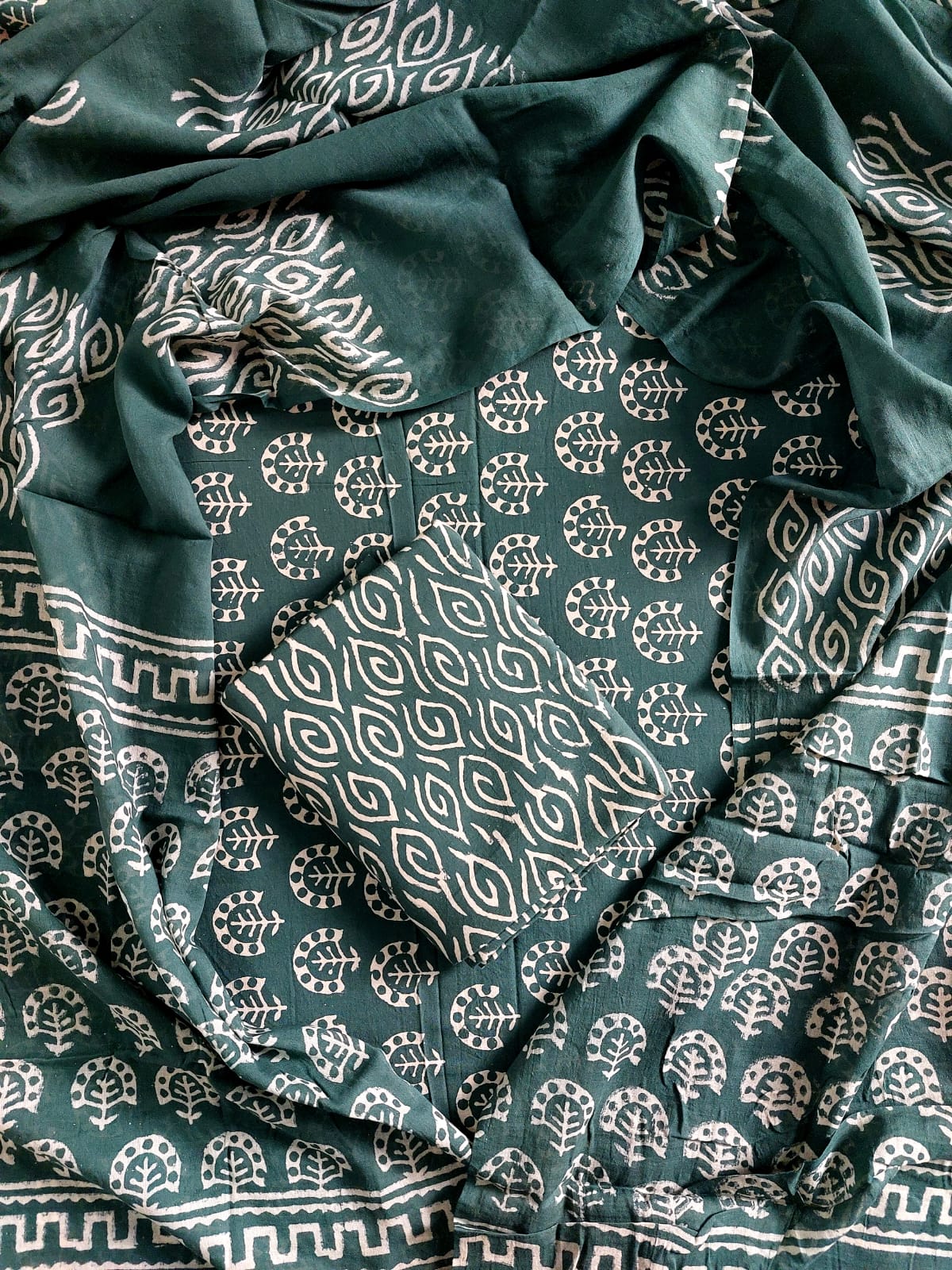 Traditional Hand block Printed Pure Cotton suits with Mulmul Dupatta.