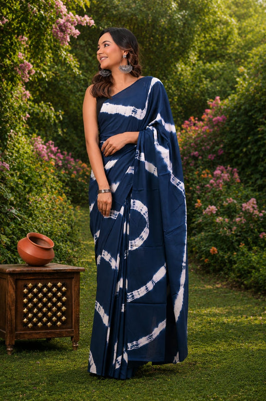 Pure Cotton Hand Block Printed Saree With Blouse.