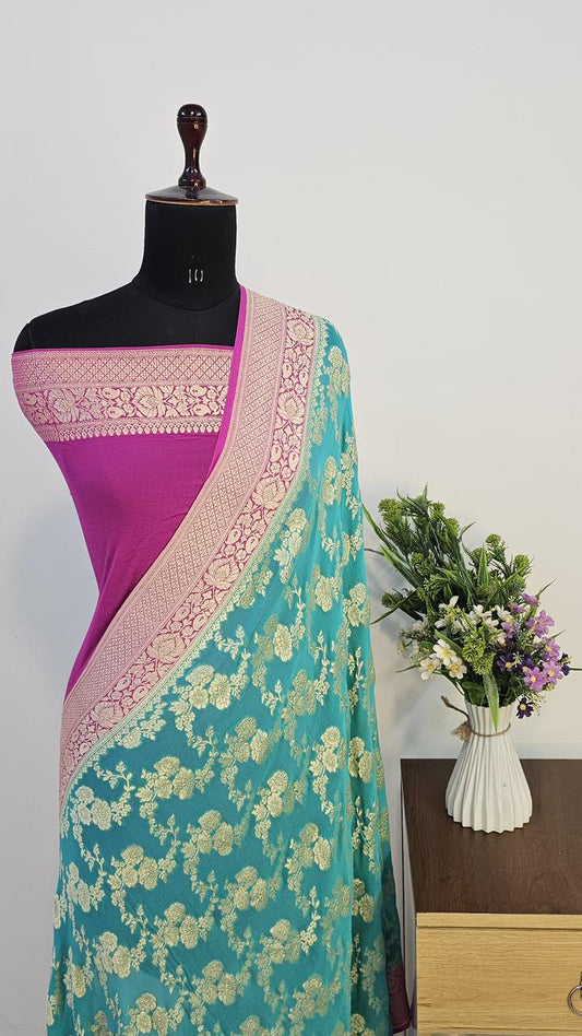 Pure Handloom Khaddi Georgette Saree Zari Work.