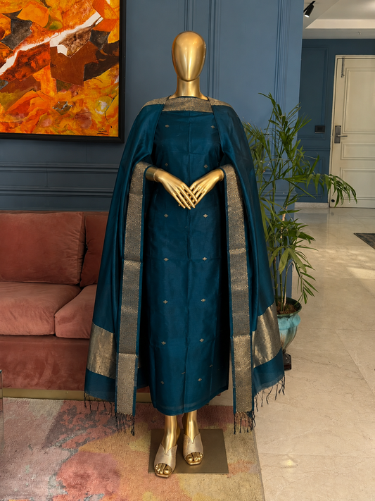 Pure Maheswari Silk Cotton Handwoven Unstitch Suit.