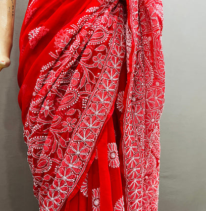 Pure Georgette Chikankari Work Saree.