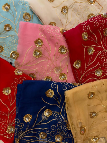 Pure Diamond Chiffon Hand Work Saree.