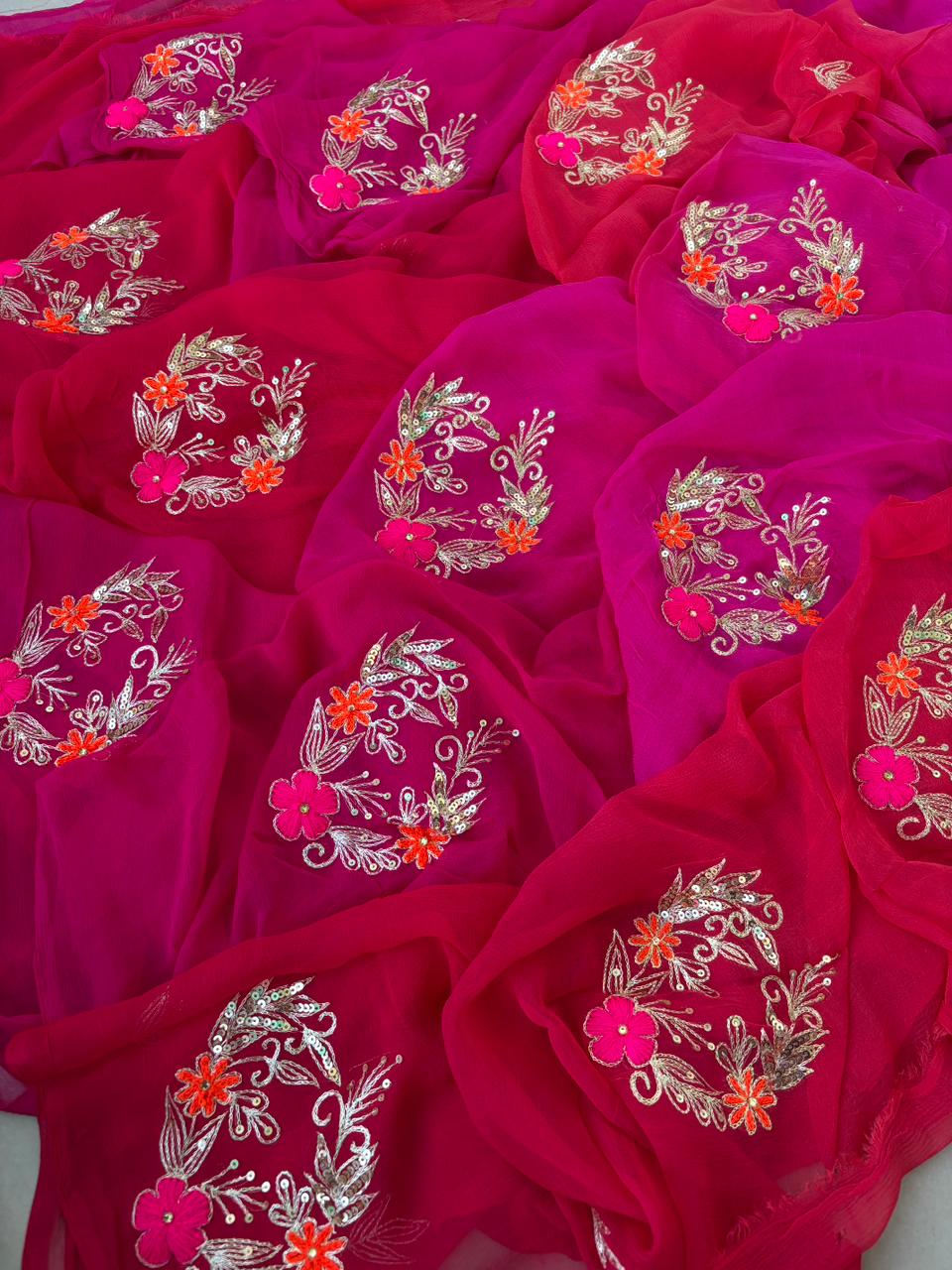 Pure Diamond Chiffon Ksb Work Butta Saree With Blouse.