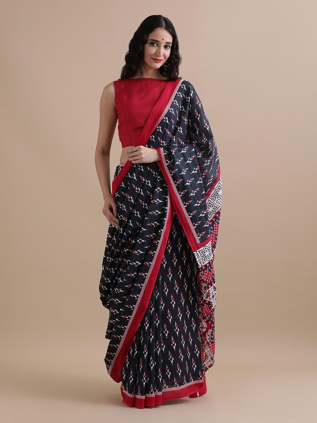 Pure Mulmul Cotton Hand Block Printed Saree With Running Blouse.