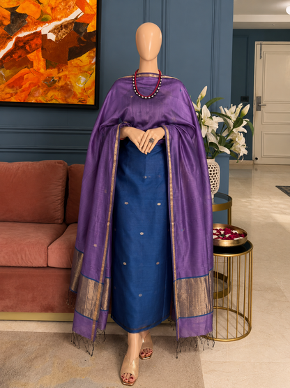 Pure Maheswari Silk Cotton Handwoven Unstitch Suit.