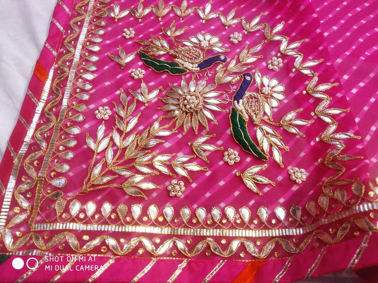 Georgette leheriya Gota Patti Handwork Saree