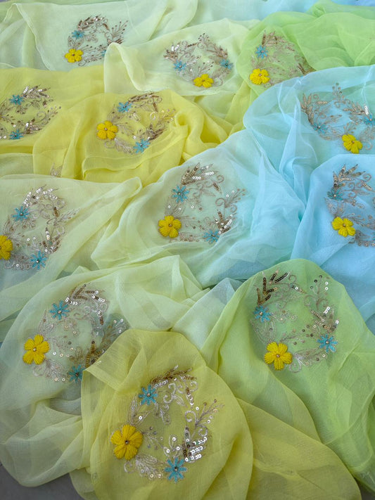 Pure Diamond Chiffon Ksb Work Butta Saree With Blouse.