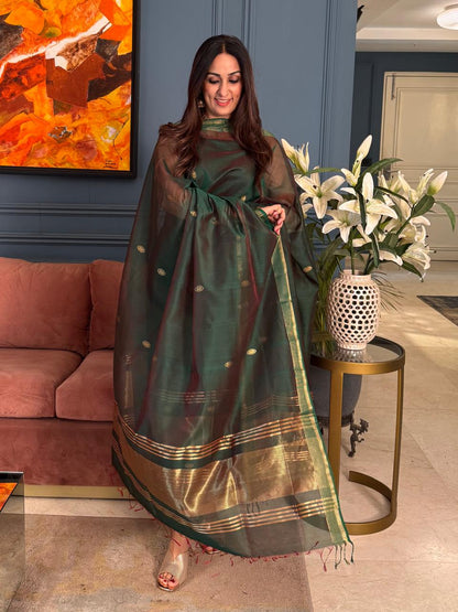 Pure Maheswari Silk Cotton Handwoven Unstitch Suit.