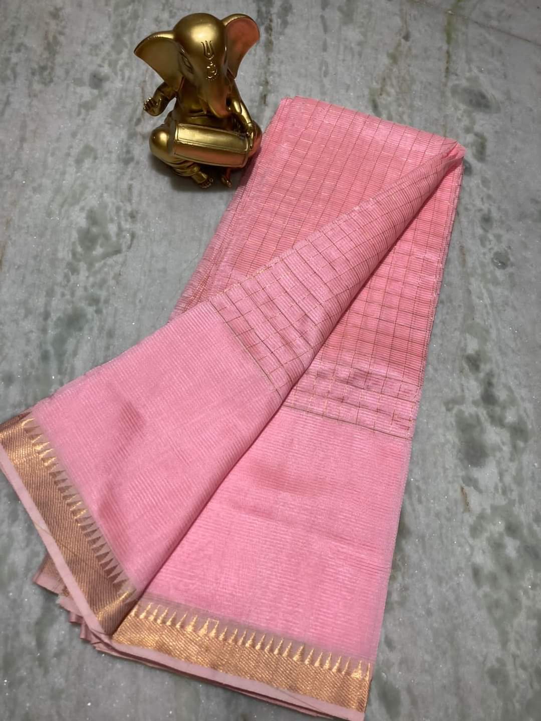 Pure Cotton Silk Mangalagiri Saree With Running Blouse .