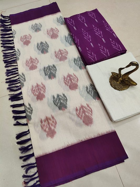 Beautiful Pure Cotton Double Ikkat Unstitched Suit.