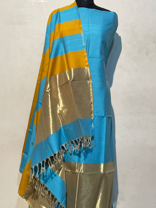 Pure Maheswari Silk Cotton Handwoven Unstitch Suit.
