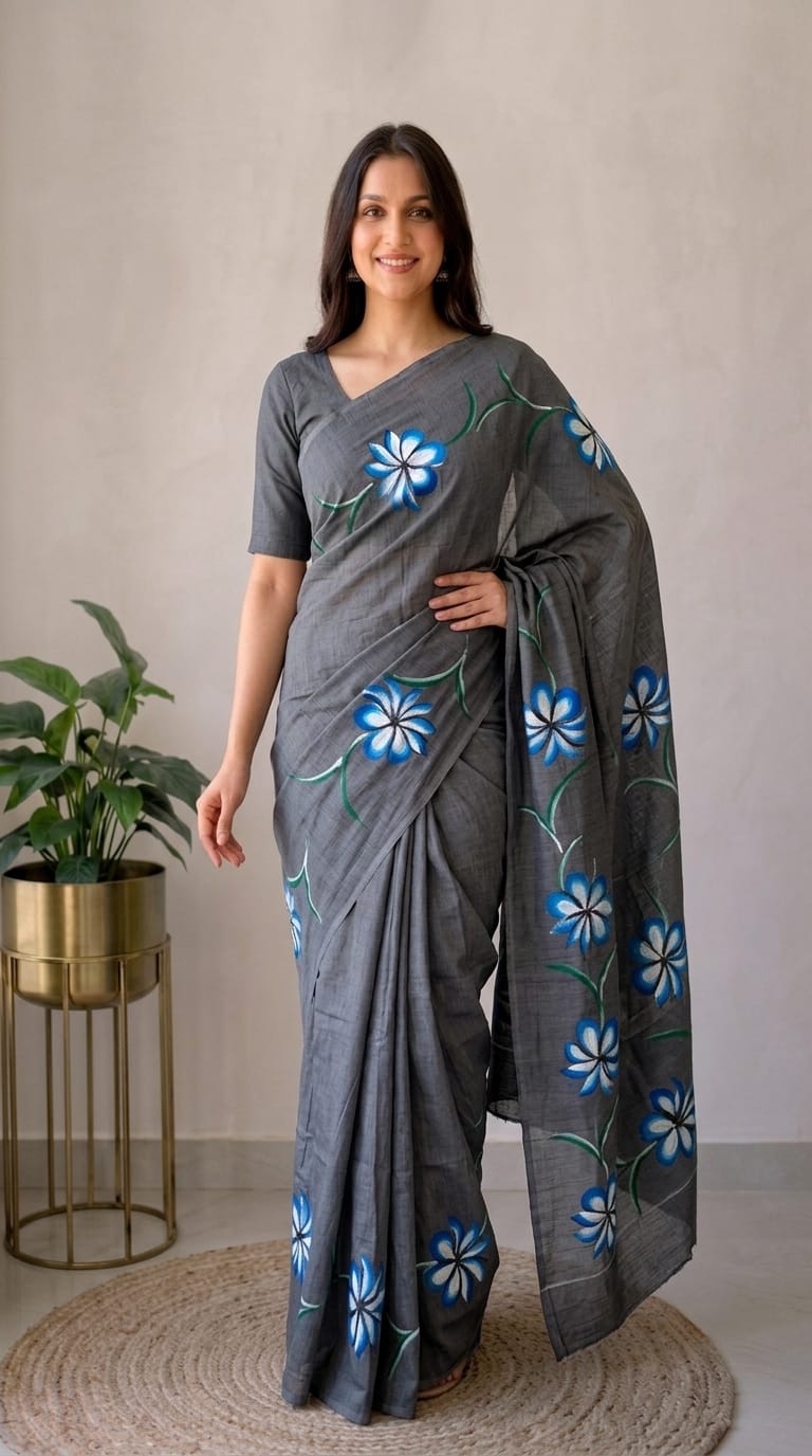 Pure Cotton Hand Block Printed Saree With Blouse.