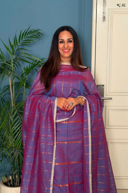 Pure Maheswari Silk Cotton Handwoven Unstitch Suit.