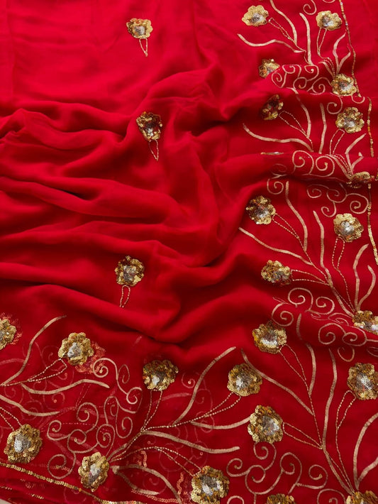 Pure Diamond Chiffon Hand Work Saree.
