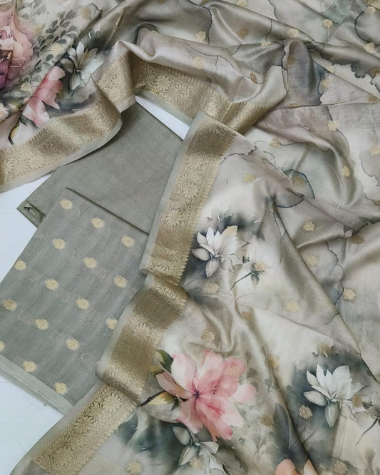 Exclusive Banarasi Zari Work Unstitched Suit With Dupatta