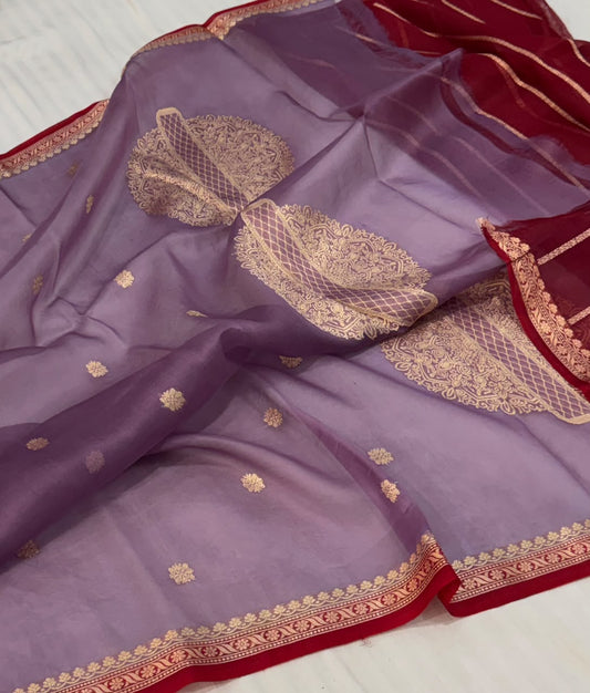 Pure Banarasi Handloom Kora Organza Silk Saree.