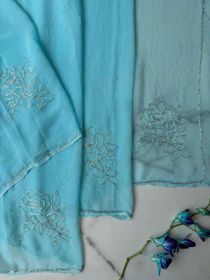 Pure Diamond Chiffon Hand Work Saree.