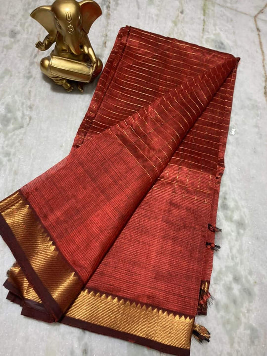Pure Cotton Silk Mangalagiri Saree With Running Blouse .