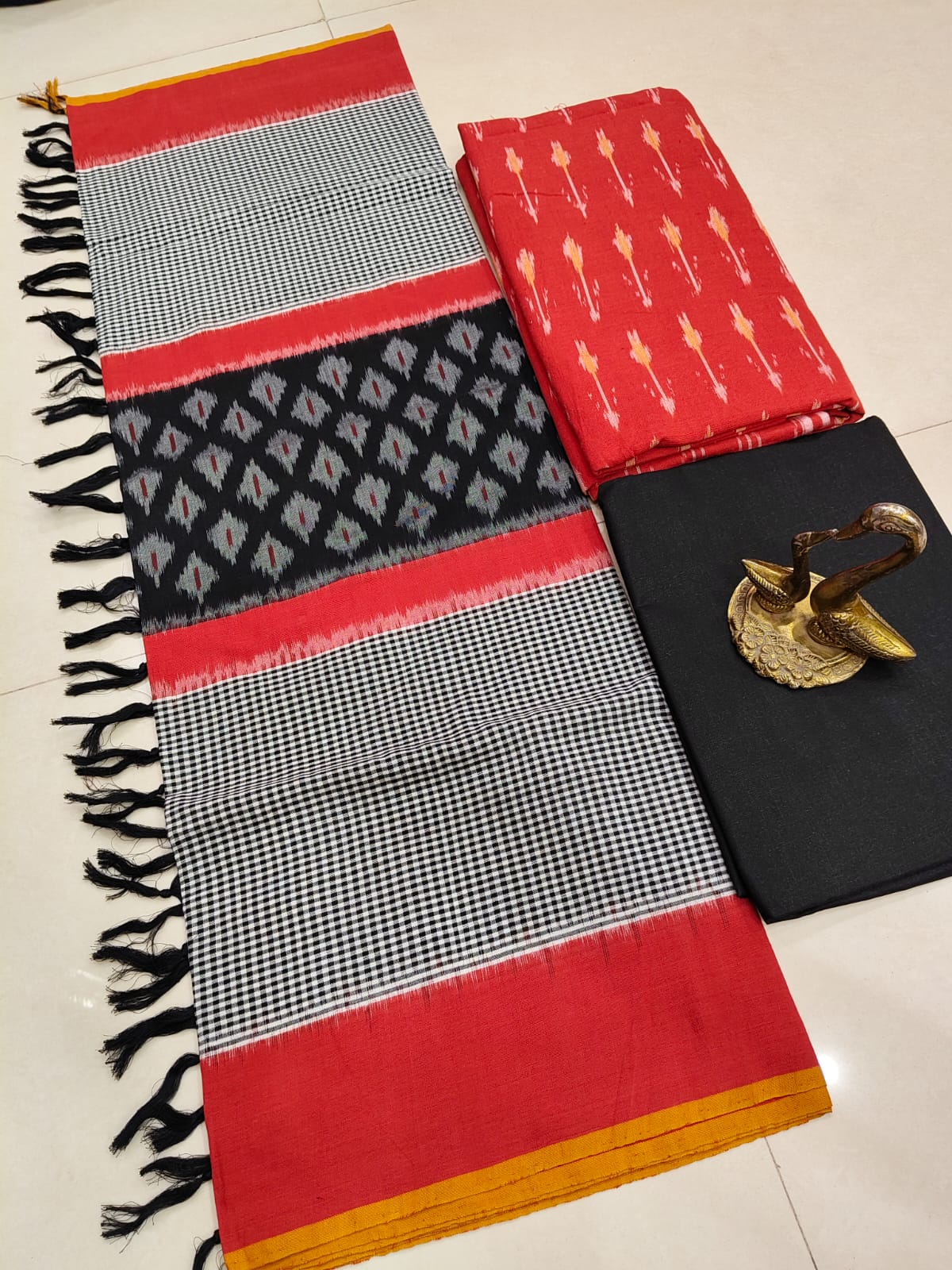 Beautiful Pure Cotton Double Ikkat Unstitched Suit.