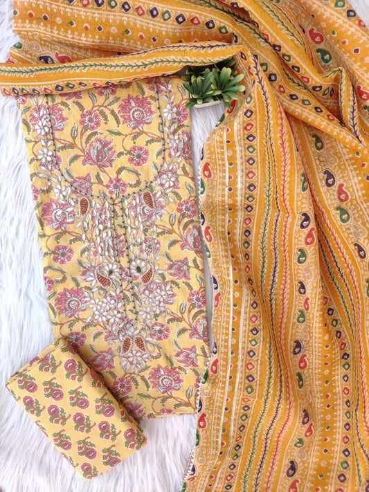 Pure Cotton Gota Patti Work Unstitched Suit With Kota Doria Dupatta