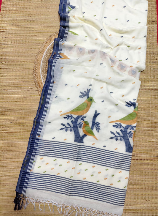 EXCLUSIVE PRIMIUM QUALITY HAND WEAVING SOFT PURE MUL COTTON JAMDANI SAREE