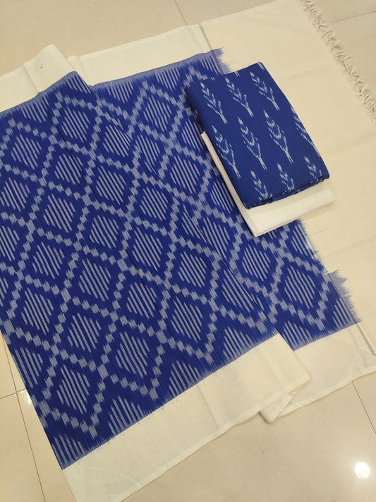 Pure Double Ikkat Cotton Unstitched Suit.