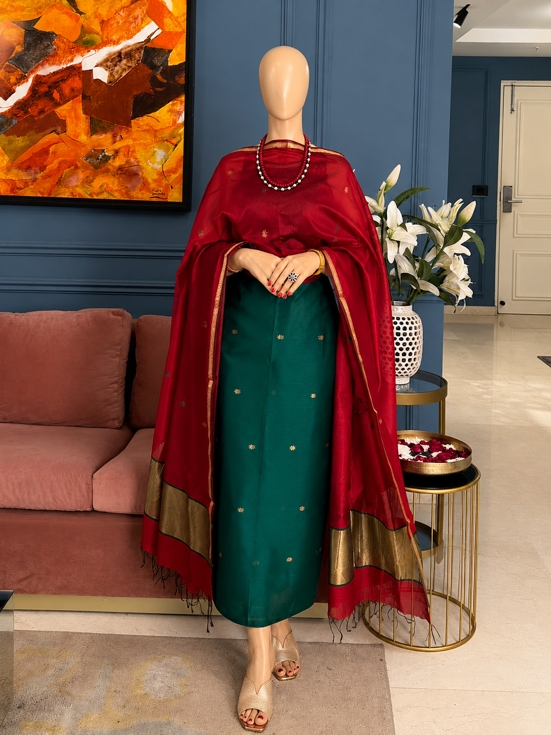 Pure Maheswari Silk Cotton Handwoven Unstitch Suit.