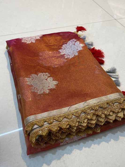 Banarasi Tissue Silk Saree With Heavy Lace Work