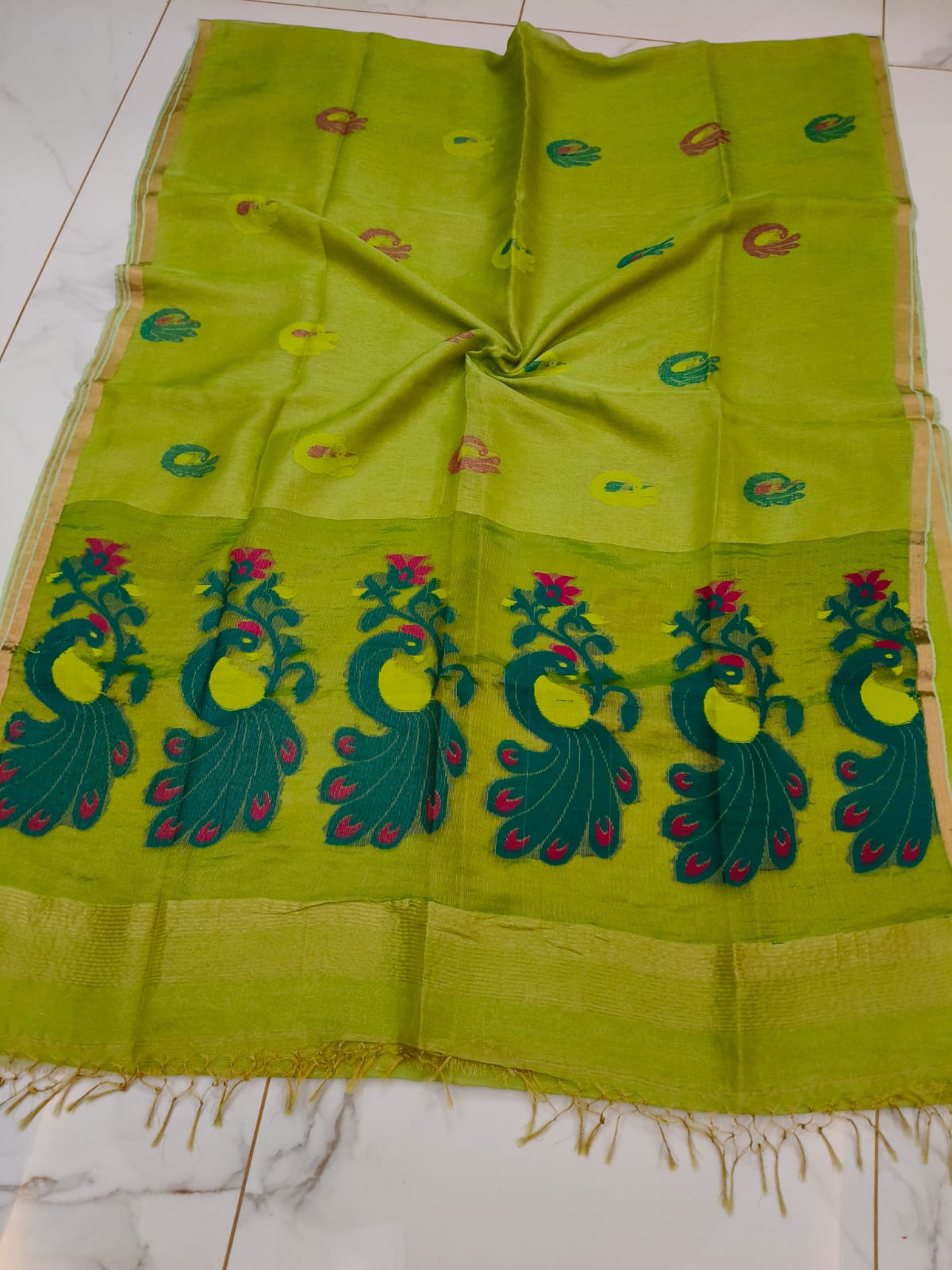 Pure Linen Tissue Saree with Blouse.