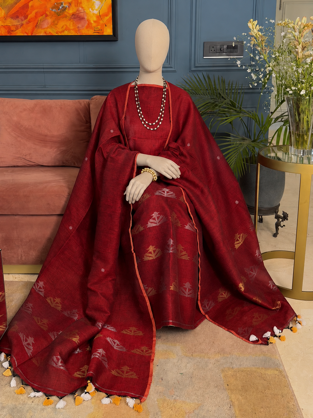 Pure Linen Jamdani Unstitch Suit.