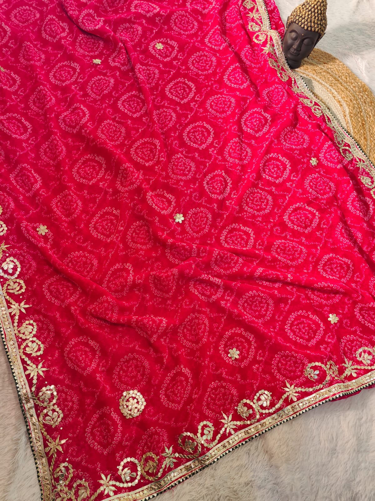 Pure Georgette Bandhej Gota Patti Work Saree