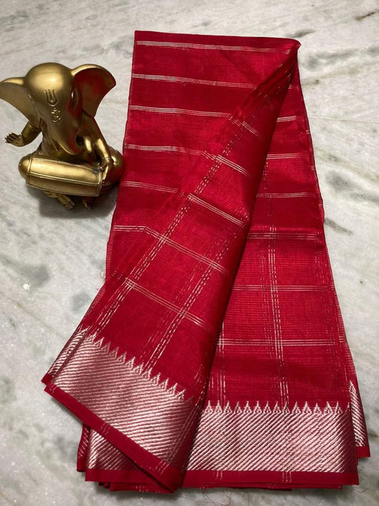 Pure Cotton Silk Mangalagiri Saree With Running Blouse.