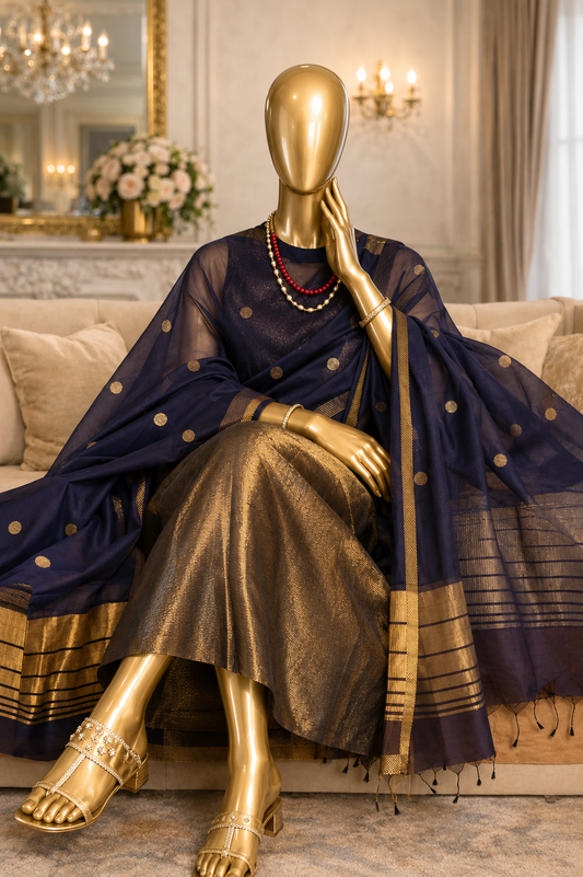 Pure Maheswari Silk Cotton Handwoven Unstitch Suit.