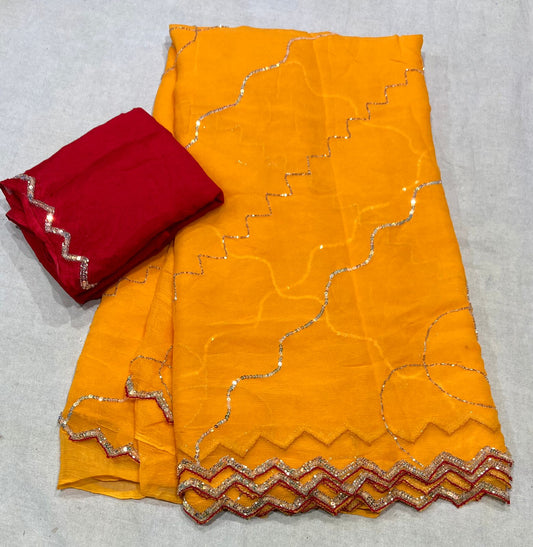 Beautiful Pure Diamond chiffon Hand Sikvans & kardana Work Full jaal Saree