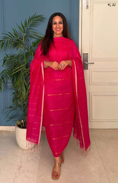 Pure Maheswari Silk Cotton Handwoven Unstitch Suit.