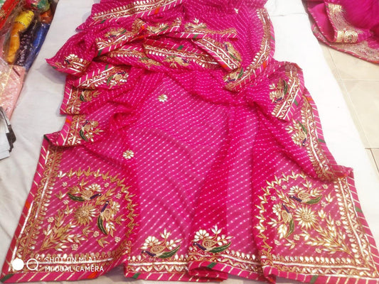 Georgette leheriya Gota Patti Handwork Saree