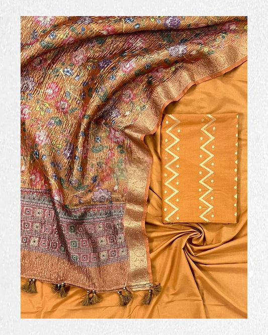 Banarasi Silk Unstitched Suit with Tissue Silk Dupatta