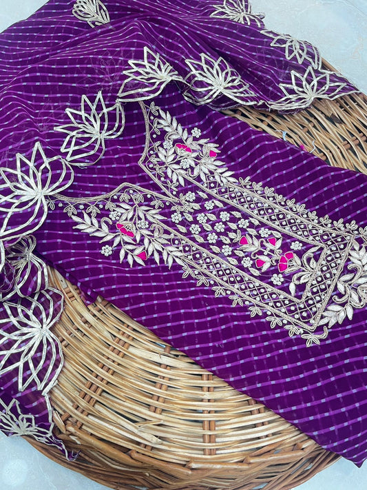 Georgette Gota pati Hand Work Unstitched Suit With Dupata.