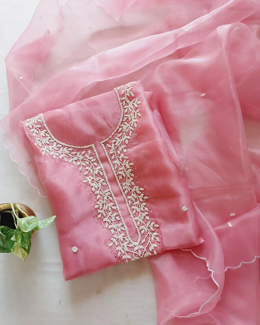Pure Organza Hand Work Unstitched Suit