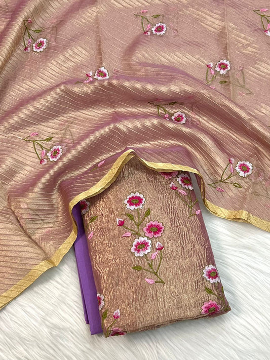 Banarasi Tissue Silk Embroidery Work Unstitched Suit