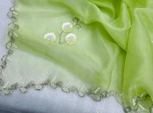 Beautiful Pure Diamond Chiffon Hand Work Saree