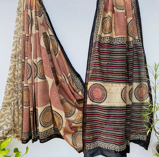 Pure Chanderi Silk Hand-block Printed Saree.