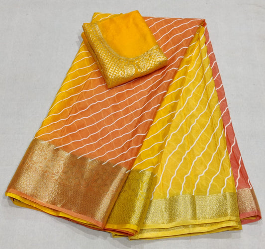 Pure Chinon Chiffon Leheriya  Saree