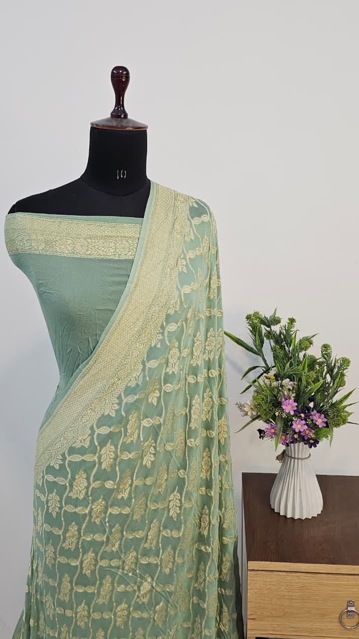 Pure Handloom Khaddi Georgette Saree Zari Work.