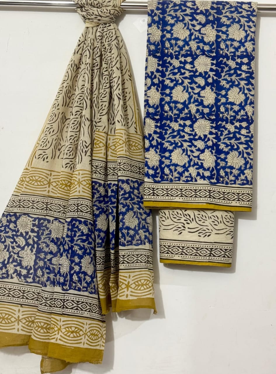 Pure Cotton Hand Block Printed Unstitched Suits.