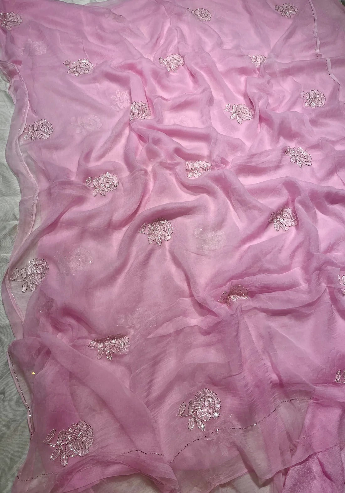 Pure Diamond Chiffon Hand Work Saree.