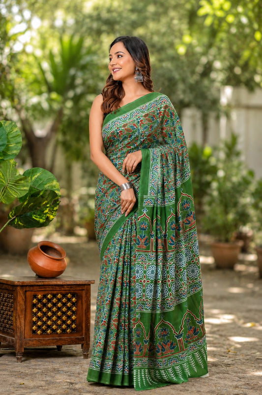 Pure Cotton Hand Block Printed Saree With Blouse.